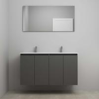 On-Line Badkamermeubelset - 120 cm - Voorgemonteerd - Greeploos 4 Deuren - Porseleinen Wastafel - 2 Kraangaten - Spiegel - Mat Antraciet - thumbnail