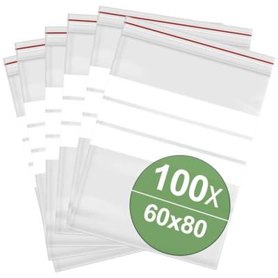 Hersluitbare zak met etiketstrook (b x h) 60 mm x 80 mm Transparant Polyethyleen 100 stuk(s)