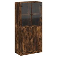 Hoge kast met deuren 68x37x142 cm bewerkt hout gerookt eiken - thumbnail