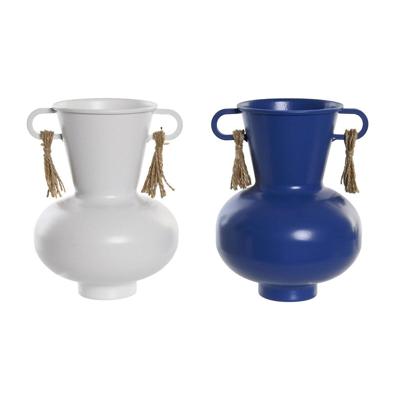 Vaas DKD Home Decor Metaal Wit Marineblauw (12 x 12 x 16 cm) (2 Stuks)