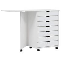 Ladekast met bureau MOSS verrijdbaar massief grenenhout wit - thumbnail