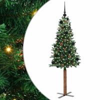 VidaXL Slanke kerstboom groen 150 cm pvc en massief dennenhout - thumbnail