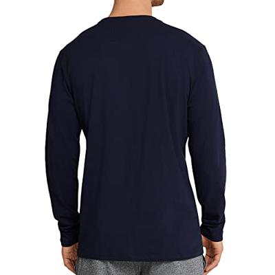 Heren pyjama shirt lange mouw - Donkerblauw - 100% katoenen los pyjama shirt