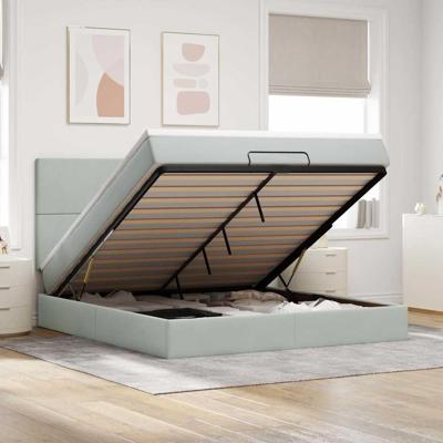 Ottoman bed met matrassen en LED's 180x200cm fluweel lichtgrijs