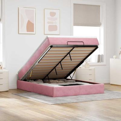 Ottoman bed met matras 140x190cm fluweel roze