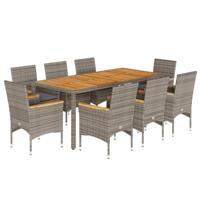 9-delige Tuinset met kussens poly rattan en acaciahout grijs - thumbnail