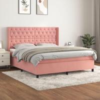 Boxspring met matras fluweel roze 160x200 cm - thumbnail