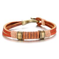 MZ-Fashion Handgemaakte Leren Armband Bruin Met Haaksluiting Model 864 - thumbnail