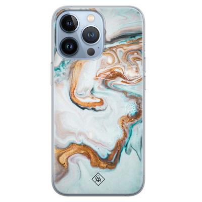 iPhone 13 Pro siliconen hoesje - Marmer blauw goud
