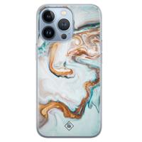 iPhone 13 Pro siliconen hoesje - Marmer blauw goud - thumbnail