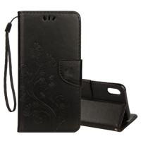 Reliëf vlinder patroon horizontale Flip lederen draagtas met kaartsleuf & houder & portemonnee & Lanyard voor iPhone XS Max (zwart) - thumbnail