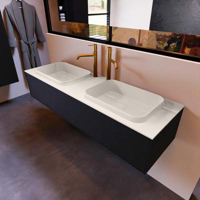 Badkamermeubelset Mondiaz Erin 150 cm met 1 Lade met RIDGE Wastafel Dubbel Linen met 2 kraangaten Greeploos Mat Urban Badkamermeubelset Mondiaz Erin 150 cm met 1 Lade met RIDGE Wastafel Dubbel Linen met 2 kraangaten Greeploos Mat Urban