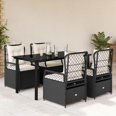 5-delige Tuinset met kussens poly rattan zwart