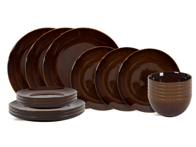 Cookinglife Serviesset Sabi Bruin 18-delig / 6 personen - 6 dinerborden, 6 ontbijtborden en 6 kommen