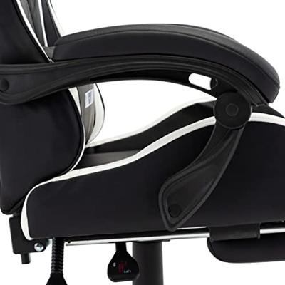 Racestoel met voetensteun kunstleer wit en zwart