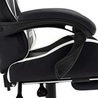 Racestoel met voetensteun kunstleer wit en zwart - thumbnail