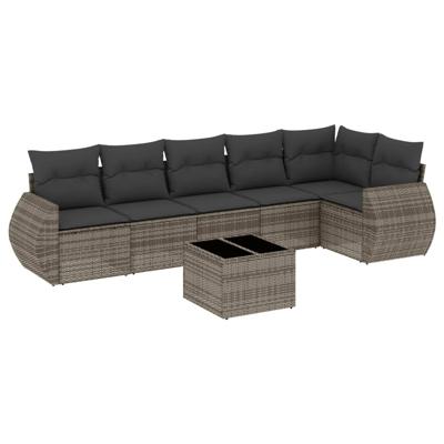7-delige Loungeset met kussens poly rattan grijs