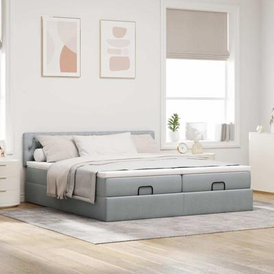 Ottoman bed met matrassen en LED's 180x200cm stof lichtgrijs - thumbnail