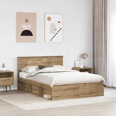 Bedframe Ambachtelijk eiken 150 x 200 cm Bewerkt hout