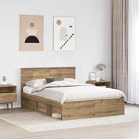 Bedframe Ambachtelijk eiken 140 x 190 cm Bewerkt hout - thumbnail