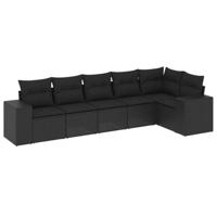 6-delige Loungeset met kussens poly rattan zwart - thumbnail
