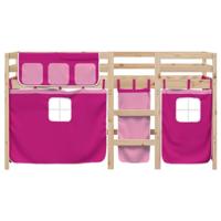 Kinderhoogslaper met gordijnen 80x200 cm grenenhout roze - thumbnail