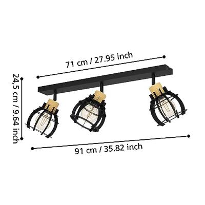 Eglo 3-lichts plafondlampStillington 1 zwart met hout - 43928