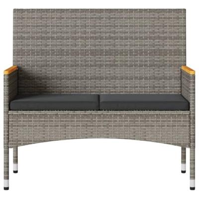 Tuinbank 2-zits met kussens en tafel poly rattan grijs