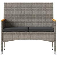 Tuinbank 2-zits met kussens en tafel poly rattan grijs - thumbnail