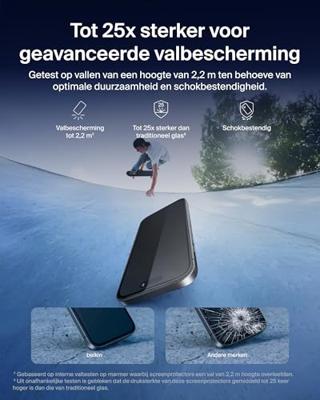 Belkin ScreenForce UltraGlass 2 Screenprotector voor iPhone Air, Krasbestendig, Stoot- en Valbescherming, met Easy Align-Frame voor Bevestiging Zonder Luchtbellen, 9H Gehard Gerecycled Glas