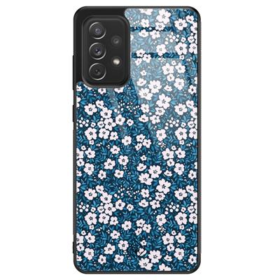 Samsung Galaxy A52 glazen hardcase - Bloemen blauw