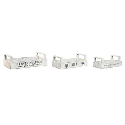 Opslagdozen Home ESPRIT Wit Sparrenhout 39 x 19 x 12 cm 3 Onderdelen - thumbnail