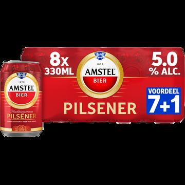 Amstel Pilsener Blik Voordeelpack 7+1 x 330ML bij Jumbo