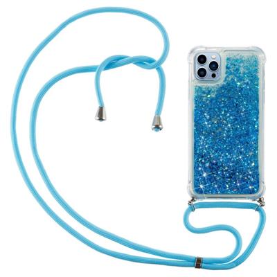 Lunso - Backcover hoes met koord - iPhone 14 Pro Max - Glitter Blauw Lunso - Backcover hoes met koord - iPhone 14 Pro Max - Glitter Blauw