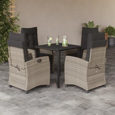 5-delige Tuinset met kussens poly rattan lichtgrijs