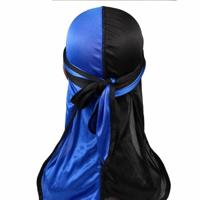 Dubbel-gekleurde zijde satijn lange-tailed Pirate Hat tulband Cap chemotherapie Cap (zwart blauw) - thumbnail