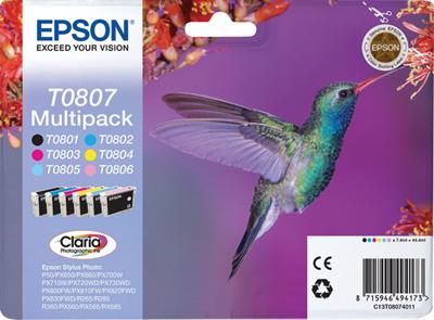Inktcartridge Epson T0807 zwart + 5 kleuren Inktcartridge Epson T0807 zwart + 5 kleuren