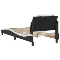 Bedframe met hoofdbord kunstleer zwart en wit 80x200 cm - thumbnail