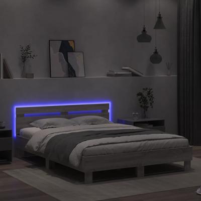 Bedframe met hoofdeinde en LED grijs sonoma eiken 200x200 cm - thumbnail