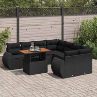9-delige Loungeset met kussens poly rattan zwart - thumbnail
