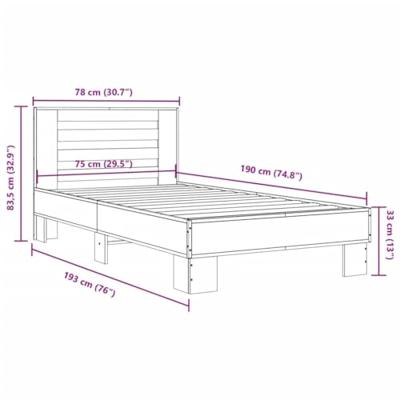 Bedframe bewerkt hout en metaal zwart 75x190 cm