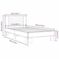 Bedframe bewerkt hout en metaal zwart 75x190 cm - thumbnail