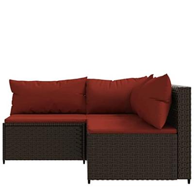 3-delige Loungeset met kussens poly rattan bruin 3-delige Loungeset met kussens poly rattan bruin