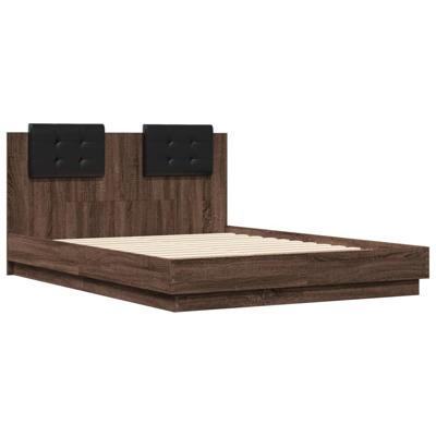 Bedframe met hoofdeinde en LED bruin eikenkleur 135x190 cm - thumbnail