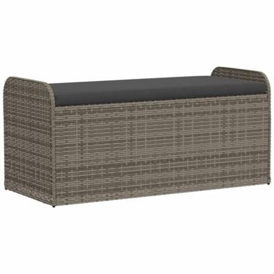 Opbergbankje met kussen 115x51x52 cm poly rattan grijs Opbergbankje met kussen 115x51x52 cm poly rattan grijs