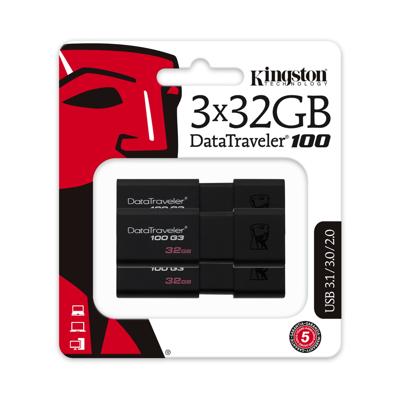 Kingston Technology DataTraveler 100 G3 USB flash drive 32 GB USB Type-A 3.2 Gen 1 (3.1 Gen 1) Zwart Kingston Technology DataTraveler 100 G3 USB flash drive 32 GB USB Type-A 3.2 Gen 1 (3.1 Gen 1) Zwart
