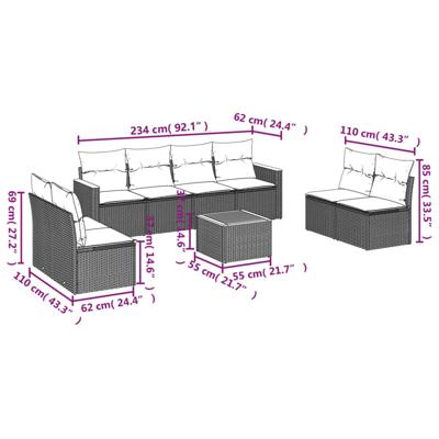 8-delige Loungeset met kussens poly rattan beige