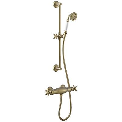 Douchekraan Tres Clasic | Opbouw | Thermostaatkraan | 1-weg | hoh 15 cm | 2-knops | Vintage | Messing oud