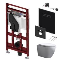 Tece 400 Toiletset met Geurafzuiging - Inbouw WC Hangtoilet Wandcloset Beauti Rimfree - Elektronische sen-Touch Bedieningsplaat Zwart - thumbnail