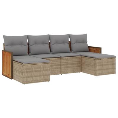 6-delige Loungeset met kussens poly rattan beige - thumbnail